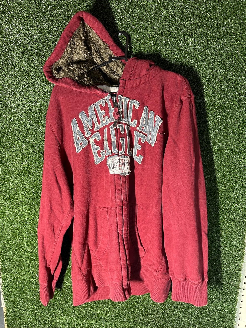 American Eagle Outfitters Red Sherpa-Lined Hoodie Jacket
